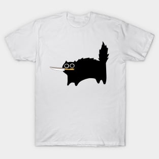 Danger Kitty Funny Black Cat With Knife T-Shirt